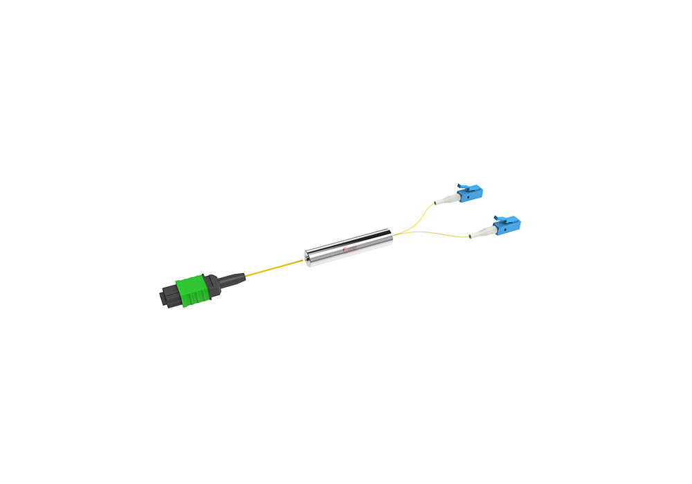 1x8 SMF MPO to 2 MCF LC assembly